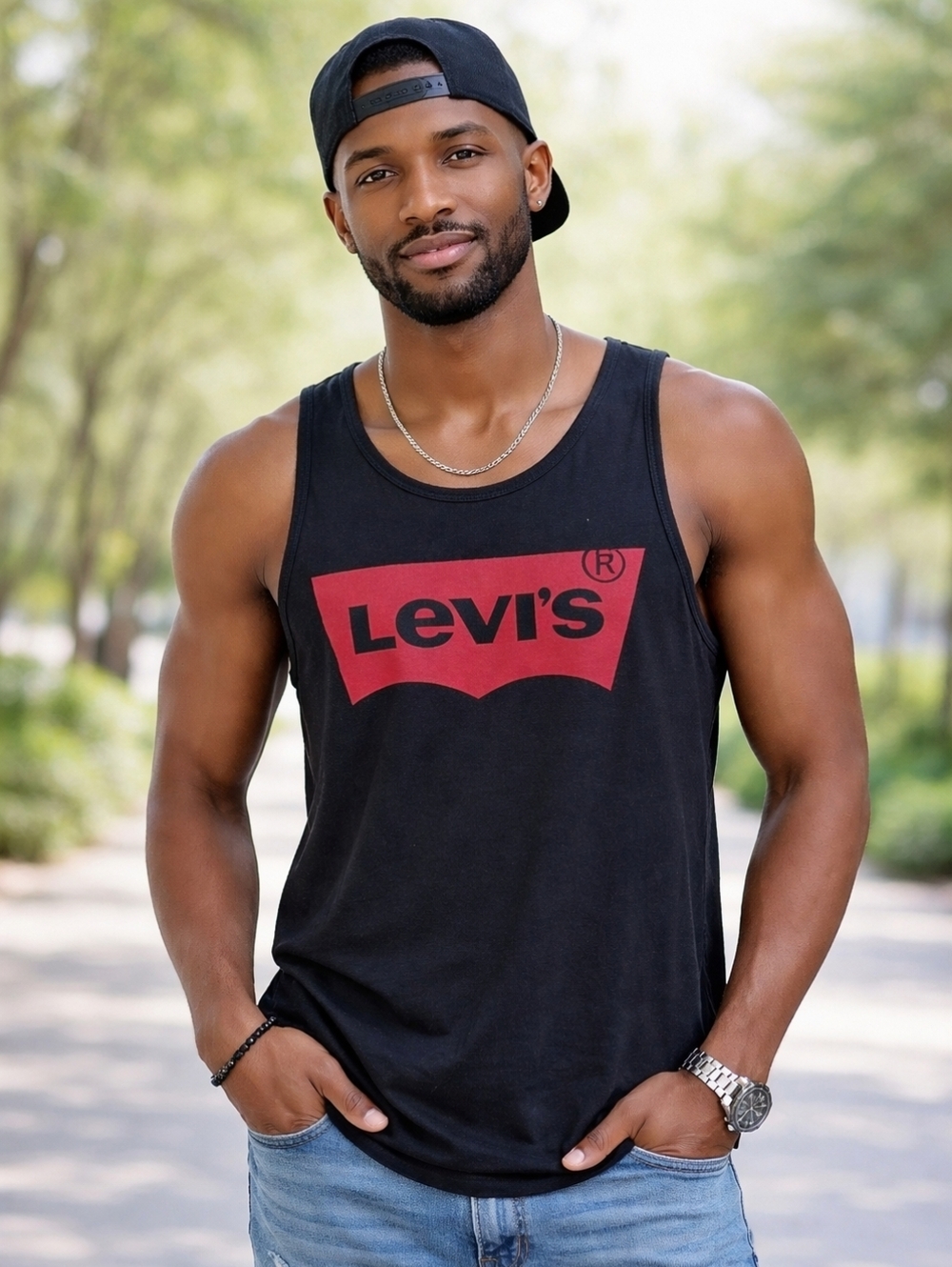 Men's Levi's Black Red Logo Tank Top S